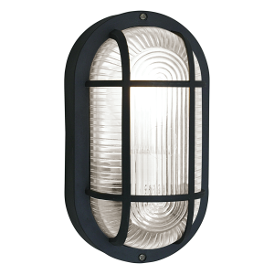 Anola 1 Light E27 Black Oval Wall Light IP44 With Glass Shade