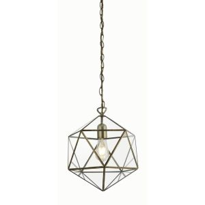 Kinetic 1 Light Terrarium Prisim Shaped Pendant, Antique Brass