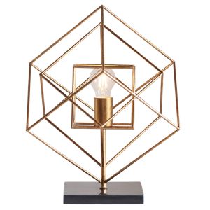 Azul 1 Light E27 Antique Gold Leaf Square Angular Table Lamp With Inline Switch