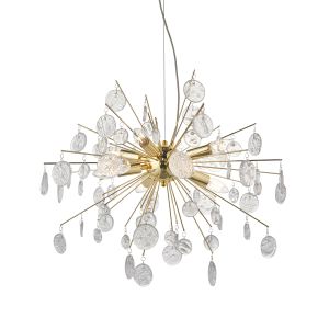 Calla 8 Light Gold Pendant With Droplets Of Clear Glass Discs