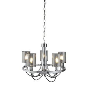 Marissa 5 Light Ceiling, Chrome, Black Braided Cable, Smoked Glass Shades