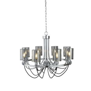 Marissa 8 Light Ceiling, Chrome, Black Braided Cable, Smoked Glass Shades