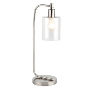 Heim 1 light E27 Brushed Nickel Table Lamp With Clear Glass Shade