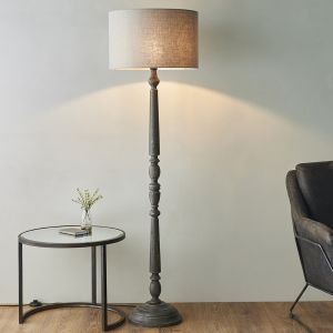Mohan 1 Light E27 Grey With A Lightly Distressed Finished Solid Wood Floor Lamp (Base Only)