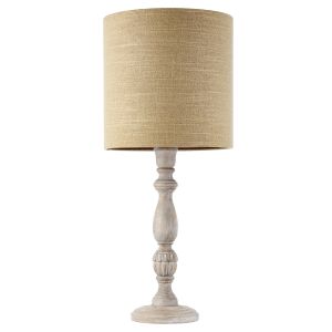 Sagara 1 Light E27 White Washed Finish Solid Wood Candlestick Table Lamp (Base Only)