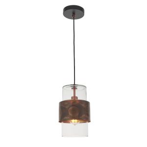 Ongio 1 Light E27 Copper Patina Adjustable Pendant With Clear Glass Shade