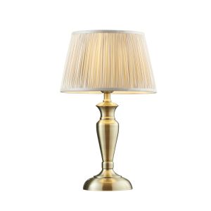 Oslo Medium 1 Light E27 Antique Brass Table Lamp C/W Freya 12" Oyster Silk Pleated Shade