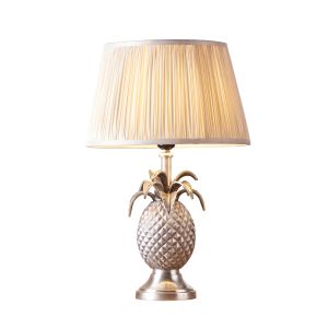 Pineapple 1 Light E27 Pewter Table Lamp C/W Freya 12" Oyster Pleated SIlk Shade