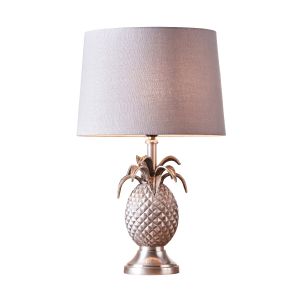 Pineapple 1 Light E27 Pewter Table Lamp C/W Mia 12" Charcoal 100% Linen Shade