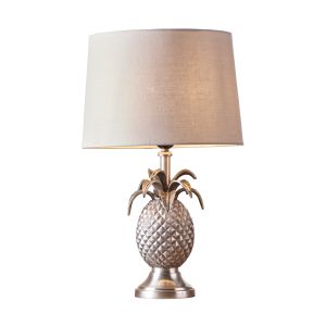 Pineapple 1 Light E27 Pewter Table Lamp C/W Mia 12" Natural 100% Linen Shade