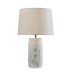 Wild Meadow 1 Light E27 White Ceramic Table Lamp Base C/W 12" Vintage White 100% Linen Shade
