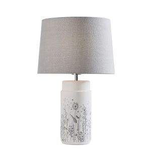Wild Meadow 1 Light E27 White Ceramic Table Lamp Base C/W 12" Charcoal 100% Linen Shade