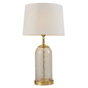Wistow 1 Light E27 Solid Brass Table Lamp C/W Mia 14" Vintage White 100% Linen Shade