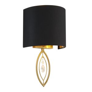 Crown Wall Light - Gold With Black Shade And Crystal Drop