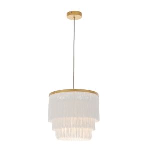 Marmy 1 Light E27 Matt Gold Adjustable Pendant With Thousands Of Soft White Tassels