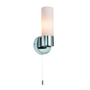 Purton 1 Light E14 Polished Chrome IP44 Bathroom Wall Light C/W Glass Shades & Pull Cord
