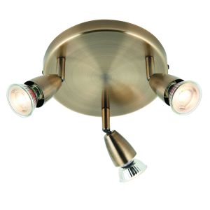 Ascoli 3 Light GU10 Antique Brass Adjustable Surface Mounted Spotlight Plate