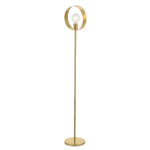 Hoop 1 Light E27 Brushed Brass Floor Lamp With Inline Foot Switch