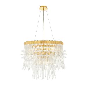Pulpis 9 Light E14 Gold Plated Adjustable Chandelier With Glass Rods