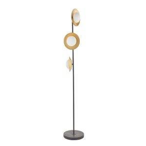 Forma 3 Light G9 Gold & Dark Bronze Floor Lamp With Inline Foot Switch With Pebble Shaped Glass Shades
