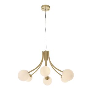 Bloom 6 Light G9 Satin Brass Ceiling Light C/W Gloss White Shades