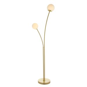 Bloom 2 Light G9 Satin Brass Floor Lamp C/W Gloss White Shades With Inline Foot Switch