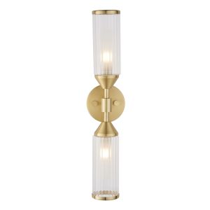 Duomo 2 Light G9 Satin Brass Wall Light With Ribbed & Frosted Glass Shades