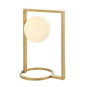 Erebor 1 Light G9 Brushed Gold Geometric Shaped Table Lamp With Inline Switch C/W Opal Glass Shade