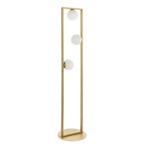Erebor 3 Light G9 Brushed Gold Geometric Shaped Floor Lamp With Inline Foot Switch C/W Opal Glass Shades