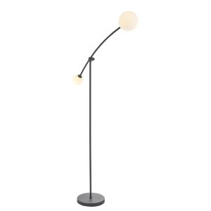 Alamo 2 Light G9 Black Floor Lamp With Inline Foot Switch C/W Opal Glass Shades