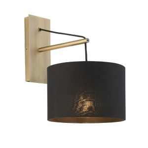 Tenza 1 Light E27 Matt Brass With Black Base Wall Light C/W Black Cotton Shade