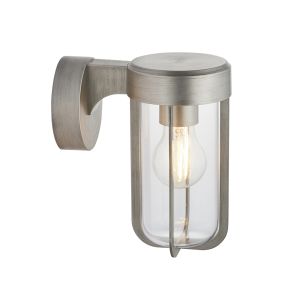 Pacato 1 Light E27 Brushed Silver Die Cast IP44 Outdoor Wall Light With Clear Glass Shade