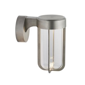 Pacato 1 Light 8W Integrated LED 2700K, 470lm Brushed Silver Die Cast IP44 Outdoor Wall Light With Clear Glass Shade