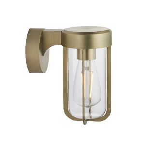 Pacato 1 Light E27 Brushed Gold Die Cast IP44 Outdoor Wall Light With Clear Glass Shade