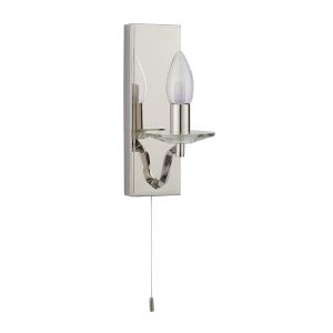 Regent 1 Light G9 Polished Nickel Rectangular Wall Light With Pull Cord & Crystal Sconce