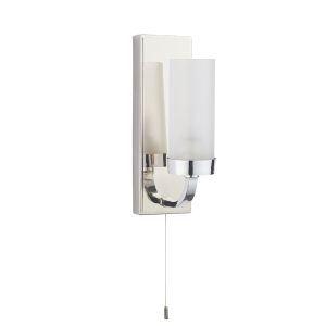 Atrio 1 Light G9 Polished Chromel Rectangular IP44 Bathroom Wall Light With Pull Cord C/W Frosted Glass Shade