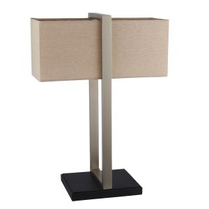Cielo 1 Light E27 Table Lamp Satin Nickel With Natural Shade