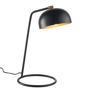 Brair 1 Light E27 Matt Black With Antique Brass Inner Detail Table/Desk Lamp With Inline Switch