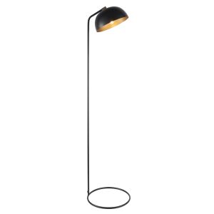 Brair 1 Light E27 Matt Black With Antique Brass Inner Detail Floor Lamp With Inline Foot Switch