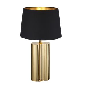 Calan 1 Light E27 Gold Effect Table Lamp C/W Black Cotton Tapered Shade Lined With Brushed Metallic Inner
