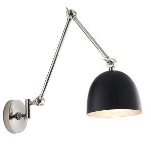 Lehal 1 Light E27 Polished Nickel Adjustable Swing Arm Wall Light With Matt Black Painted Shade