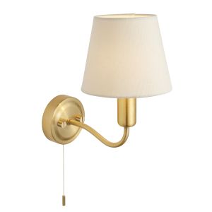 Conway 1 Light G9 Satin Brass IP44 Bathroom Wall Light With Pull Cord Switch C/W Ivory Fabric Shade