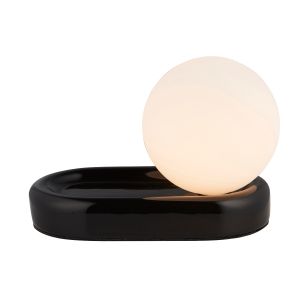Citta 1 Light G9 Table Lamp Black Glaze Ceramic With Opal Glass