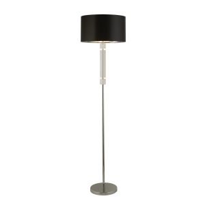Searchlight 9389CC Single Floor Lamp Polished Chrome/Glass With Black Shade Silver Inner Finish