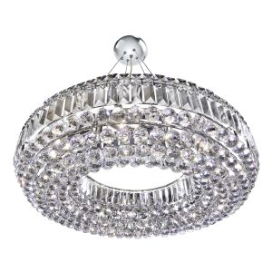Vesuvius - Circular 10 Light Ceiling, Chrome With Clear Crystal Coffins Trim & Ball Drops