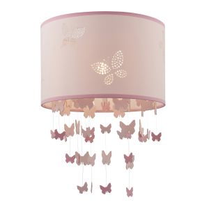 Amathea 1 Light Non-Electric Tow Tone Pink Fabric Shade With Pretty Laser Cut Butterfly Pattern