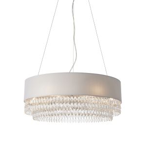 Weberesbury 6 Light G9 Ceiling Pendant With Silver Grey Fabric Shade & Triple Row Of Facetted Glass Crystals