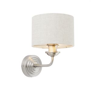 Highclere 1 Light E14 Brushed Chrome Wall Light C/W Natural 100% Linen Fabric Shade With Brushed Metallic Inner