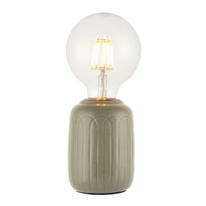 Olivia 1 Light E27 Gloss Thyme Glaze Handmade Ceramic Table Lamp With Satin Nickel Metalwork With Inline Switch