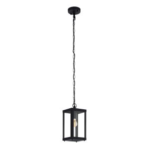Almonte 1, 1 Light E27 Outdoor IP44 Adjustable Black Pendant With Clear Glass